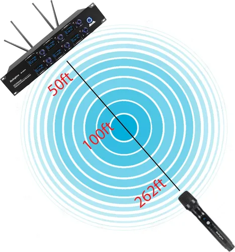 Vista 9 de ) Sistema de micrófono inalámbrico UHF de 6 canales Micrófono inalámbrico con metal de mano, canal de frecuencia fija, micrófono dinámico