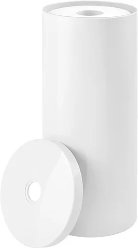 Vista 6 de mDesign - Organizador de papel higiénico de pie para piso con cubierta, almacenamiento de 3 rollos de papel de seda para ahorrar espacio para baño