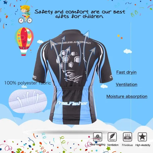 Vista 4 de Camiseta de ciclismo para niños, manga corta, diseño de caricatura de FISHER FREE