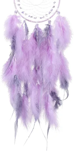 Vista 3 de Atrapasueños grandes - Amatista con plumas de pavo, hecho a mano morado atrapasueños para dormitorio, atrapasueños para niñas, atrapasueños