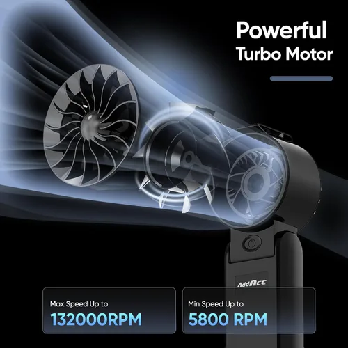 Vista 3 de AddAcc Ventilador de mano portátil para hombres, ventilador de mano turbo, batería recargable de 5000 mAh, flujo de aire potente de 132000 RPM