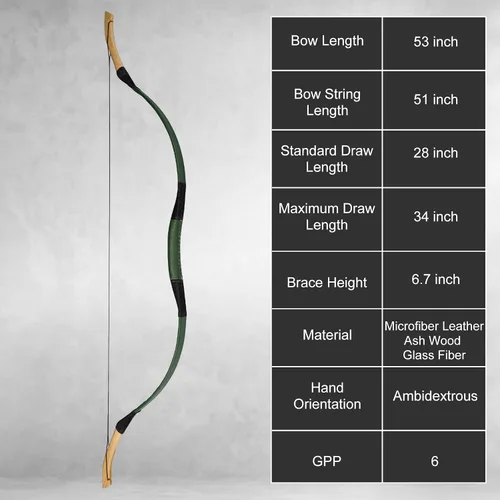 Vista 2 de AF Archery - Arco recurvo de fibra de vidrio de 53 pulgadas, arco