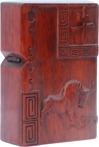Vista 12 de Caja de carcasa de madera natural Huanghuali tallada en palisandro para módulo Zippo (oración budista)
