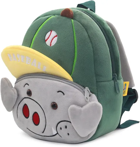 Vista 5 de Mochila pequeña para niños y niñas, linda mochila pequeña de dibujos animados de animales de felpa suave para niños de 2 a 6 años, Cerdo lindo
