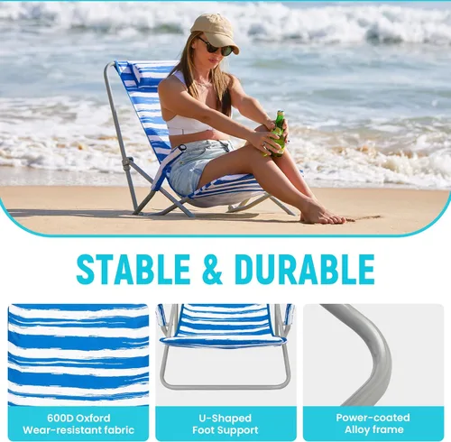 Vista 6 de #WEJOY Silla de playa de respaldo alto para adultos, sillas de playa resistentes para adultos con reposacabezas, silla portátil ligera para acampar