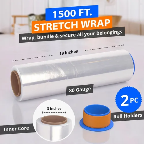 Vista 3 de 4 rollos x 18" x 1500 pies x 80 calibre Película de plástico retráctil transparente resistente de alta durabilidad Embalaje para envío, embalaje