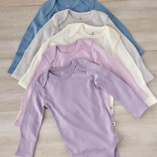 Vista 4 de HonestBaby Multipack de mamelucos de manga larga de algodón orgánico para bebés y niñas