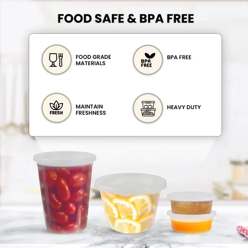 Vista 2 de Klex 8 onzas, 12 juegos de recipientes de delicatessen con tapas herméticas, contenedor de plástico pesado sin BPA para alimentos para sopa