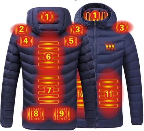 Vista 3 de Chaqueta térmica eléctrica, abrigo térmico unisex para hombres y mujeres, chaqueta térmica eléctrica recargable por USB, impermeable para invierno