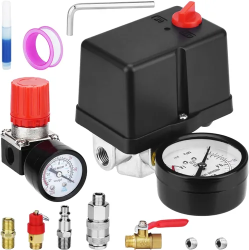 Vista 10 de Válvula de control universal del interruptor de presión del compresor de aire (90-120 PSI, 110V-240V) con regulador de 0-180 PSI y válvula de alivio