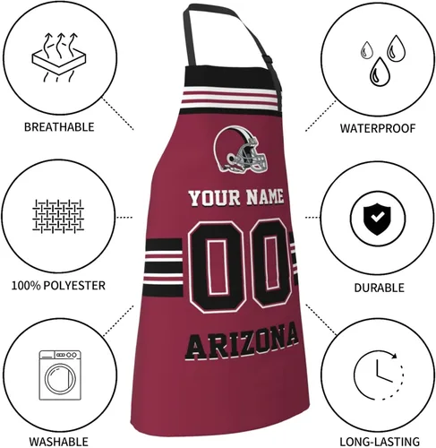 Vista 6 de Delantales personalizados del estilo del fútbol, delantal personalizado de la cocina del nombre y del número, delantales impermeables modificados