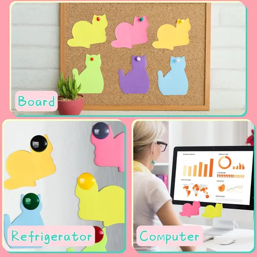 Vista 3 de Nezyo Paquete de 42 artículos de papelería para gatos, suministros de oficina, 6 colores lindos gatos, notas adhesivas, 30 clips de papel