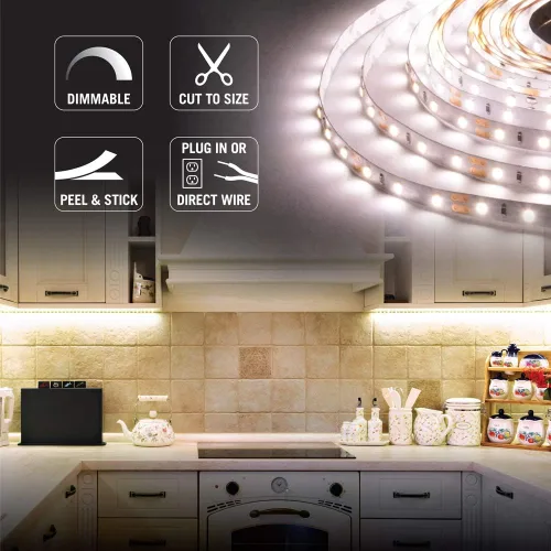 Vista 4 de Armacost Lighting 421502 Ribbon Flex Home - Kit de cinta LED para el hogar, 16 pies, regulable CA (3000 K) 300 luces LED y conector de cable