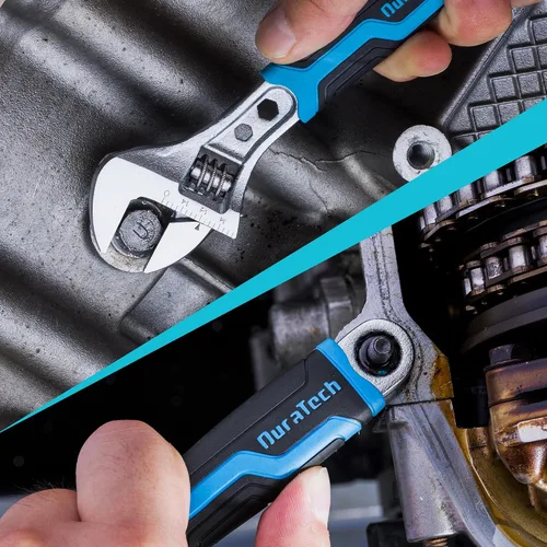 Vista 6 de DURATECH - Llave ajustable de 6 pulgadas, llave combinada 3 en 1 con extremo de caja/función hexagonal, acero CR-V, escalas métricas y SAE, cromada