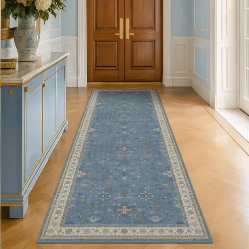 Vista 142 de Hazo Haus – Alfombra pequeña para entrada, cocina o baño, antideslizante con base de goma, resistente a las manchas y a la decoloración, diseño