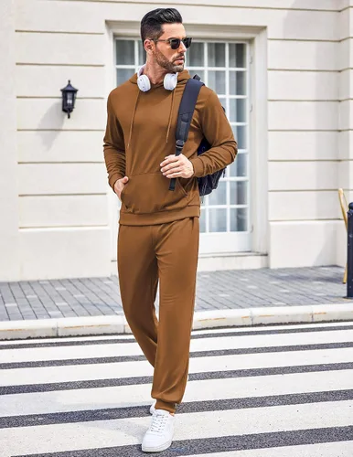 Vista 50 de COOFANDY Conjunto deportivo de 2 piezas para hombre, conjunto deportivo casual con capucha