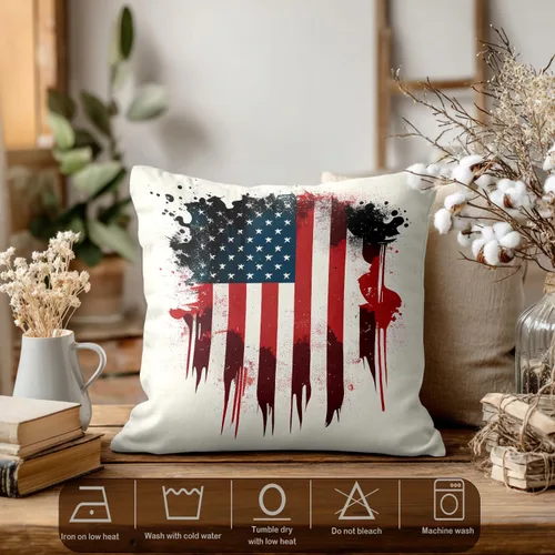 Vista 3 de Batmerry American Flag Ink Dot Throw Pillow Covers, Red Blue White Stars Abstract Decorative Pillow Covers Digital Printing Blended for Couch Sofa