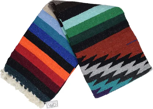 Vista 8 de Open Road Goods Manta de diamante mexicano tejida a mano, manta o cojín de yoga, manta estilo suroeste, color marrón