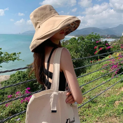 Vista 5 de HUAMULAN Sombrero de sol de verano para mujer, ala ancha, borde con alambre, floral, playa, cubo, sombreros reversibles, plegables, protección UV
