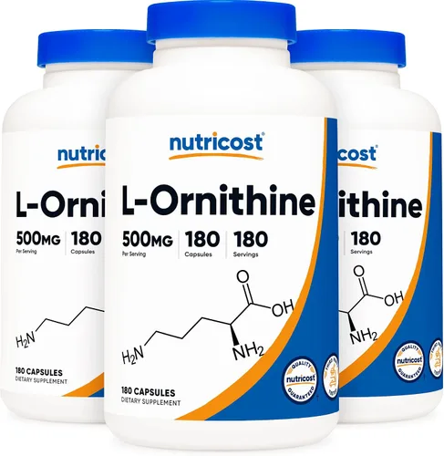 Vista 8 de Nutricost L-Ornitina 500mg; 180 Cápsulas (2 Botellas)