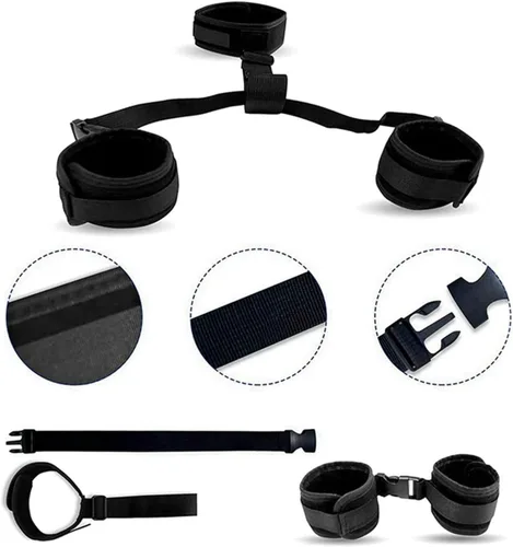 Vista 3 de Juego de restricciones sexuales de cuello a muñeca BDSM, juguetes de correas sexys para parejas, restricciones de cama King para parejas, juego
