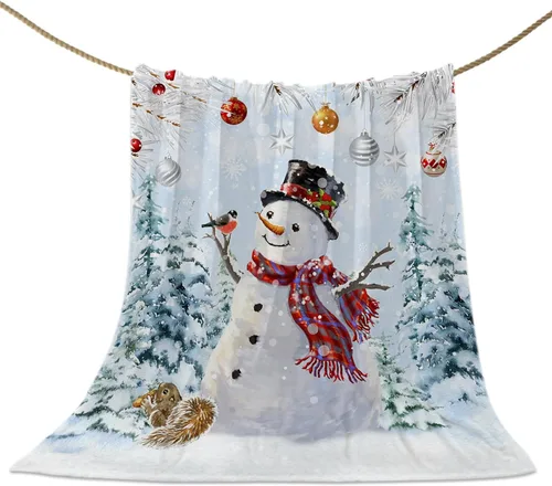 Vista 55 de Mantas de Tiro de Muñeco de Nieve de Navidad, Manta de Vellón Suave de Vacaciones de Invierno Decorativa para Hogar Sofá Sillón Silla Sala de Estar