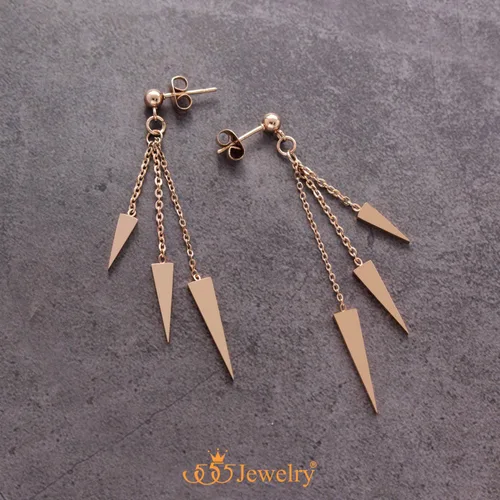 Vista 4 de 555Jewelry Aretes colgantes de acero inoxidable con triple triángulo para mujer, joyería de moda Oro Rosa