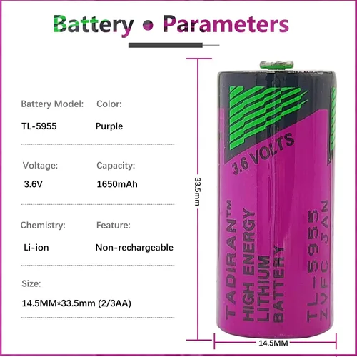 Vista 2 de (5 piezas) TL-5955 2/3AA 3.6V 1650mAh Batería para Tadiran TL5955 3.6V TL-4955, SL-761, TL-2155, TL-5155, SL-361, Xeno XL-055F, ER14335 PLC, batería