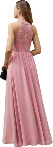 Vista 3 de Vestido formal de encaje floral halter sin mangas para mujer vestido de dama de honor