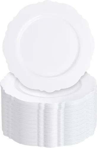 Vista 18 de WDF 60 platos desechables de plástico transparente para postre, 7.5 pulgadas, pequeños, desechables, para pasteles, aperitivos, postres para bodas
