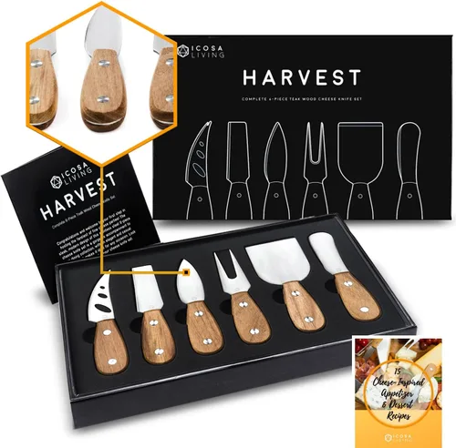 Vista 10 de Lunar - Juego de cuchillos de queso de 6 piezas, colección de cuchillos de queso de acero inoxidable de alta calidad, accesorios para tabla