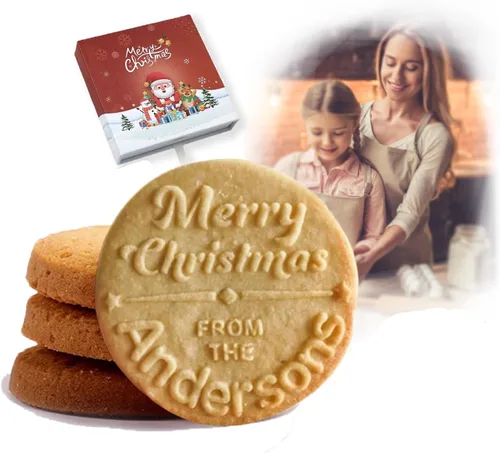 Vista 10 de Sello de galletas de Navidad personalizable 2025 con nombre de familia, sorpresa navideña para entusiastas de la repostería (diseño A)
