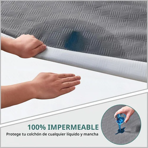 Vista 3 de Protector de colchón impermeable tamaño Queen, funda de cama transpirable con bolsillo de 6 a 18 pulgadas de profundidad, sábana bajera silenciosa
