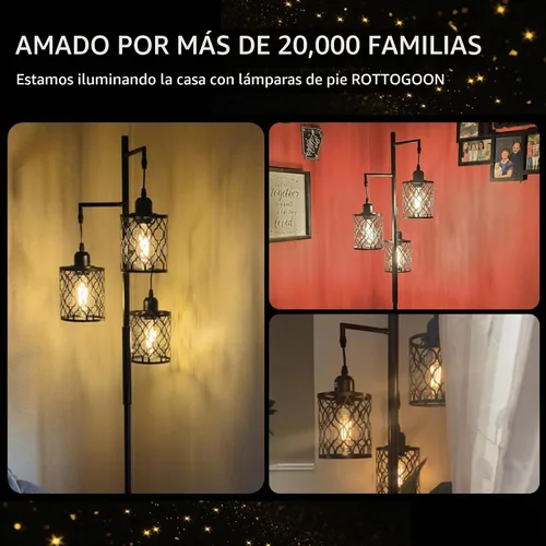 Vista 6 de Lámpara de pie de granja de 68 pulgadas, lámparas de pie industriales regulables para sala de estar, lámpara de pie rústica de 3 luces que incluye 3
