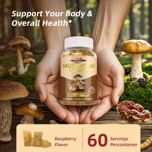 Vista 6 de Gomitas de hongos con melena de león y cordyceps - Apoyo inmunológico, salud cerebral y mejora de la memoria - Complejo de hongos veganos