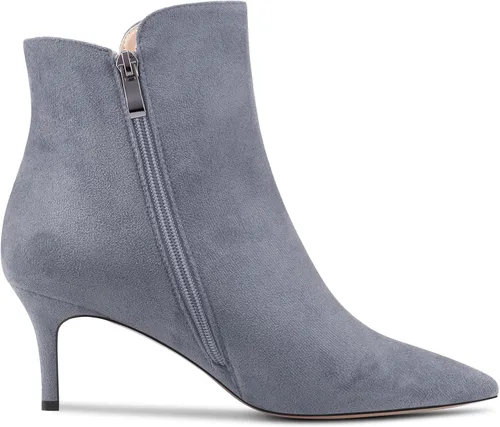 Vista 3 de Aachcol Botas de tobillo cortas para mujer, botines de punta puntiaguda, sin cordones, tacón medio, cremallera de gamuza de 2.5 pulgadas
