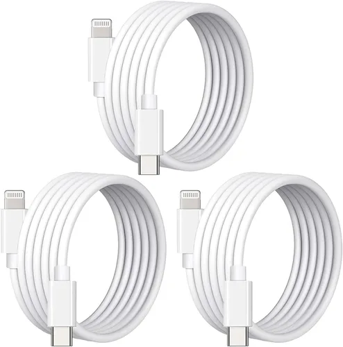 Vista 8 de Paquete de 3 cables de carga para iPhone [certificado Mfi] de 10 pies de nailon trenzado; cable de carga USB de alta velocidad compatible con iPhone