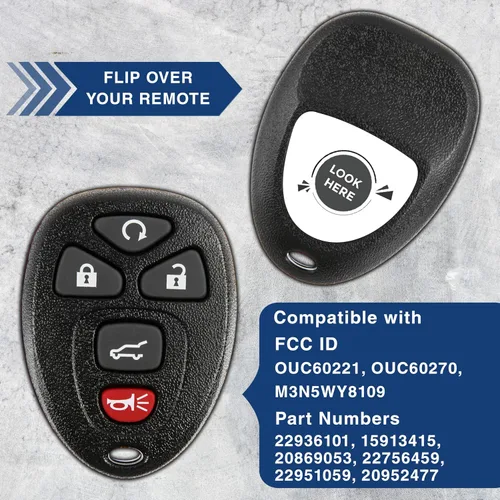 Vista 5 de KeylessOption Llavero de Reemplazo para 2007 2008 2009 2010 2011 2012 2013 2014 2015 2016 2017 Buick Cadillac Chevrolet Chevy GMC Saturn, Control