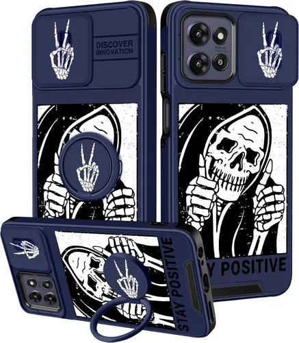 Vista 40 de Funermei Funda para Moto G Stylus 5G 2022, funda para teléfono con diseño de calavera de esqueleto para mujeres y niñas, diseño gótico, Como