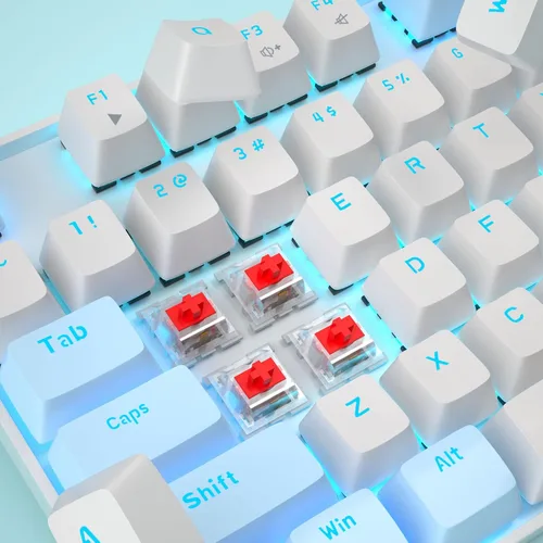 Vista 2 de MageGee Teclado mecánico para juegos al 75% con interruptor rojo, teclado retroiluminado azul LED, 87 teclas compacto TKL con cable para computadora