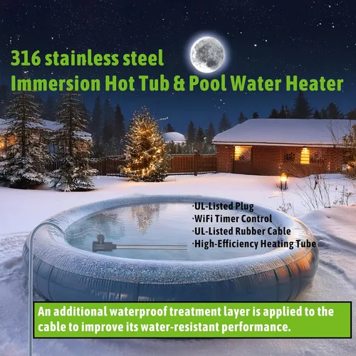 Vista 5 de Calentador de agua sumergible de inmersión de 2000 W para bañera de hidromasaje y piscina, calentador eléctrico portátil con enchufe temporizador