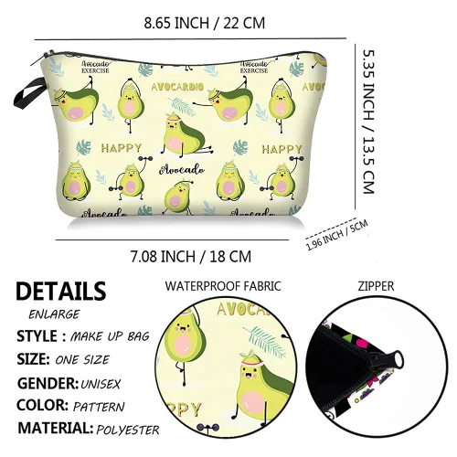 Vista 2 de FITINI Bolsa de maquillaje de aguacate de viaje, pequeña bolsa organizadora de cosméticos portátil para mujeres y niñas, con cremallera