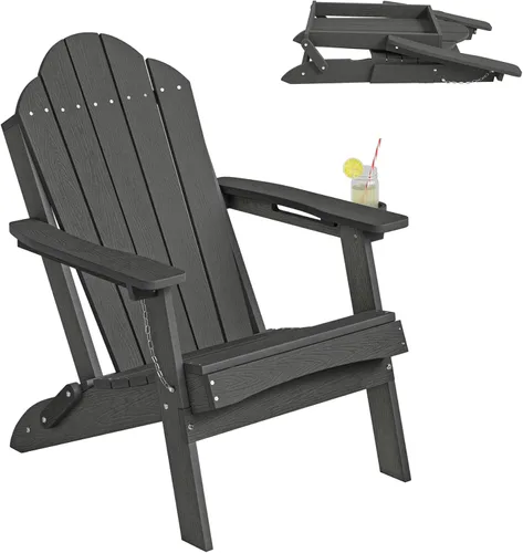 Vista 13 de LUE BONA - Silla plegable Adirondack, portavasos, juego de 4, color negro