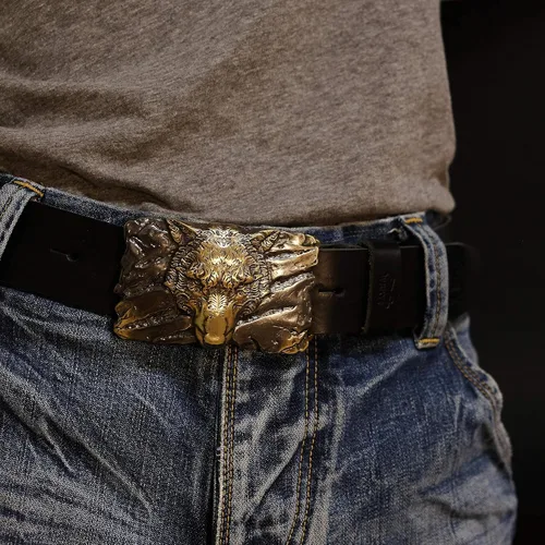 Vista 7 de Cinturón de cuero casual con hebilla Fenrir Wolf, hecho a mano antiguo nórdico escandinavo vikingo mitología hombre lobo hebilla de cinturón