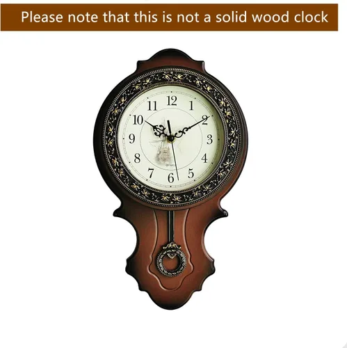 Vista 4 de XICHEN Reloj de pared de péndulo de madera simulada estilo europeo retro, diseño de movimiento de cuarzo, estructura principal de plástico, textura