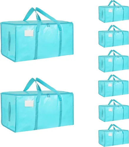 Vista 20 de Paquete de 4 bolsas de mudanza extra grandes y resistentes, bolsas de almacenamiento impermeables con asas y cremalleras, plegables para dormitorio