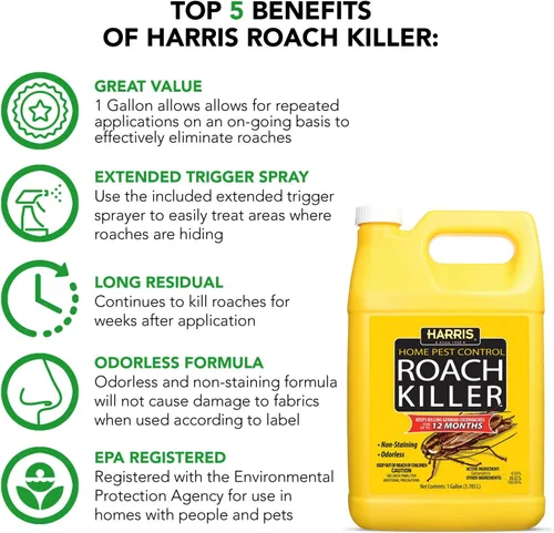 Vista 3 de Harris Roach Killer, spray líquido con fórmula residual extendida de 12 meses sin olor y sin manchas (galón)