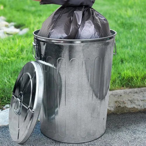 Vista 5 de Plexon Bote de basura grande de metal con tapa de 20 galones, cubo de basura decorativo para exteriores, cubo de metal galvanizado resistente