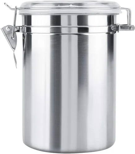 Vista 12 de Bote Cafe, recipiente de café, recipiente de café de acero inoxidable, tapa hermética, parte superior transparente, tarro de almacenamiento sellado