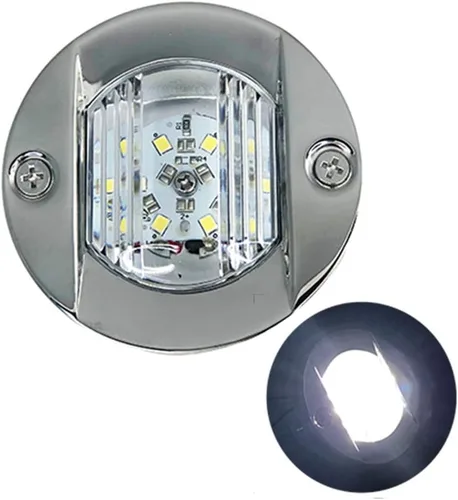Vista 4 de Pactrade Marine Barco 3 pulgadas redondo popa interior luz LED popa ancla luz de acero inoxidable a prueba de salpicaduras montaje empotrado
